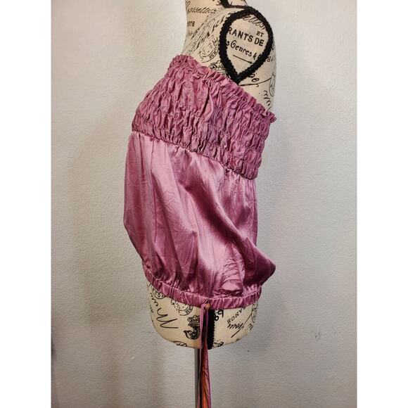 The Limited Silk Going Out Tube Top Small Smocked Side Tie Pink Milkmaid Y2K - Picture 6 of 11